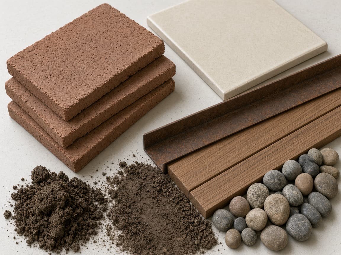 Material samples and steel for paving and planting